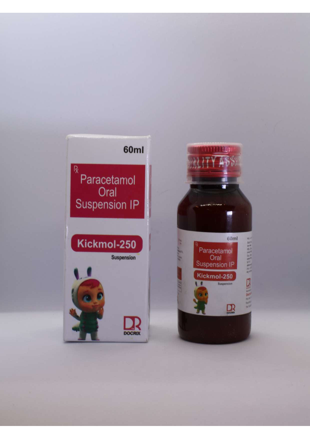 Product Name: Kickmol 250, Compositions of Kickmol 250 are  Paracetamol Oral Suspension IP - Docrix Healthcare