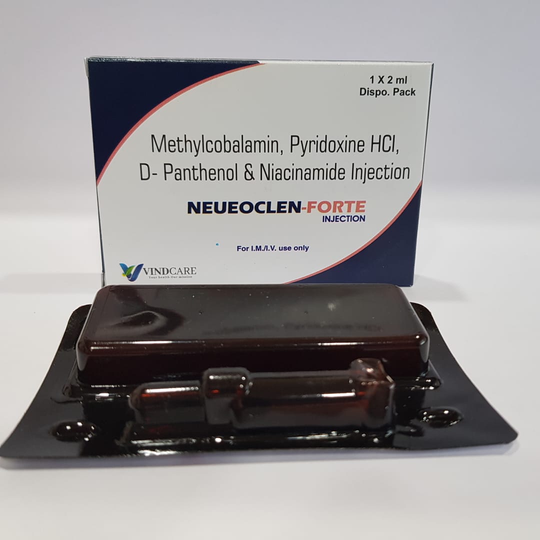 Product Name: Neueoclen forte, Compositions of Neueoclen forte are Methylcobalamin , Pyridoxine HCL , D- Panthenol & Niacinamide Injection - Vindcare Lifesciences