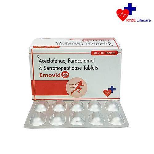 Product Name: Emovid  SP, Compositions of Emovid  SP are Aceclofenac, Paracetamol & Serratiopeptidase Tablets.  - Ryze Lifecare