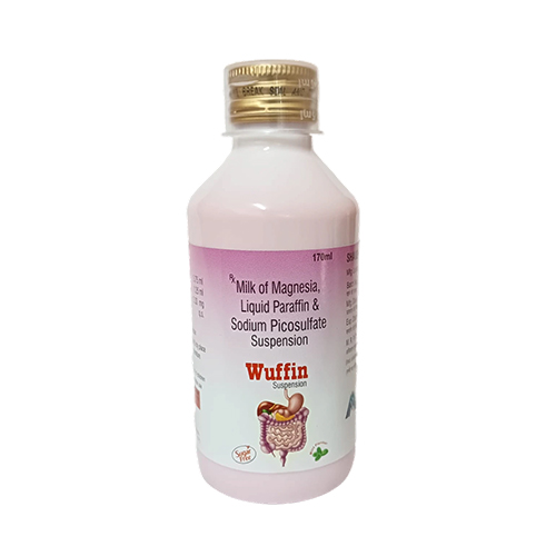 Product Name: Wuffin, Compositions of Wuffin are Milk of Magnesia, Liquid Paraffin & Sodium Picosulfate Suspension - Medlo Biotech