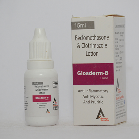 Product Name: GLOSDERM B, Compositions of GLOSDERM B are Beclomethasone & Clotrimazole Lotion - Alencure Biotech Pvt Ltd