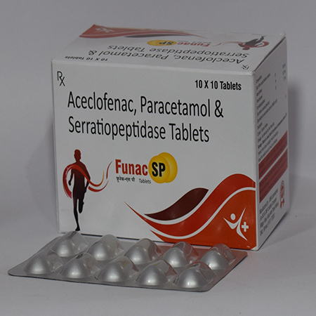 Product Name: Funac XT, Compositions of Funac XT are Aceclofenac,Paracetamol & Serratiopeptidase Tablets  - Meridiem Healthcare