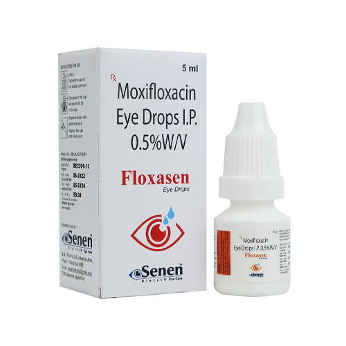 Product Name: Floxasen Eye Drops, Compositions of Floxasen Eye Drops are Moxifloxacin Eye Drops I.P. 0.5%W/V - Senen Biotech
