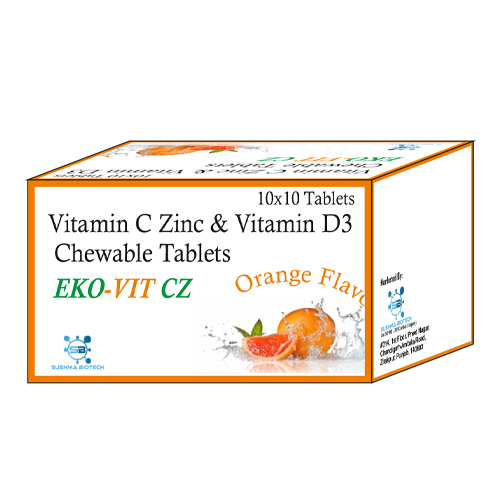 Product Name: Ekovoit CZ, Compositions of Ekovoit CZ are Vitamin C Zinc & Vitamin D3 Chewable Tablets - Sushma Biotech
