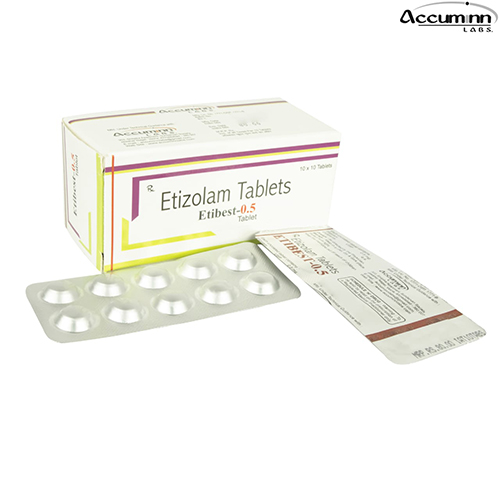 Product Name: Etibest 0.5, Compositions of Etibest 0.5 are Etizolam Tablets - Accuminn Labs