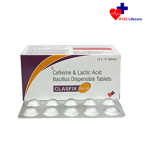 Product Name: CLASFIX 200LB, Compositions of CLASFIX 200LB are Cefixime & Lactic Acid  Dispersible Tablets IP  - Ryze Lifecare