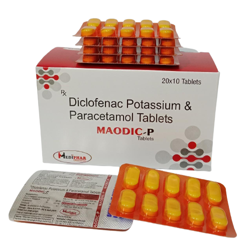 Product Name: Maodic P, Compositions of Maodic P are Diclofenac Potassium and Paracetamol Tablets - Mediphar Lifesciences Private Limited