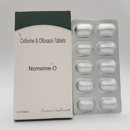 Product Name: Nomxime O, Compositions of Nomxime O are Cefixime and Ofloxacin Tablets - Acinom Healthcare
