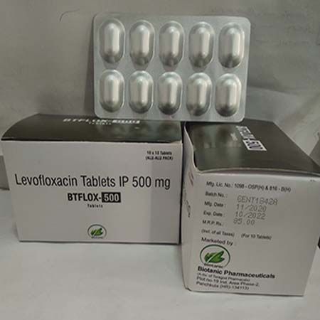 Product Name: Btflox 500, Compositions of Btflox 500 are Levofloxacin Tablets IP 500 mg - Biotanic Pharmaceuticals