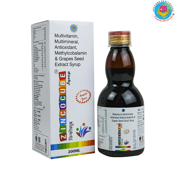 Product Name: ZINCOCUBE, Compositions of Multivitamin, Multiminerals, Antioxidants, Methylcobalamin & Grapes Seed Extract Syrup are Multivitamin, Multiminerals, Antioxidants, Methylcobalamin & Grapes Seed Extract Syrup - Veecube Healthcare Private Limited