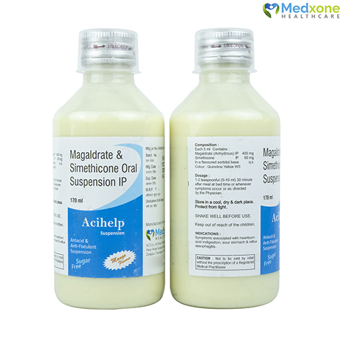Product Name: ACIHELP, Compositions of ACIHELP are Magaldrate & Simethicone Oral Suspension IP - Medxone Healthcare