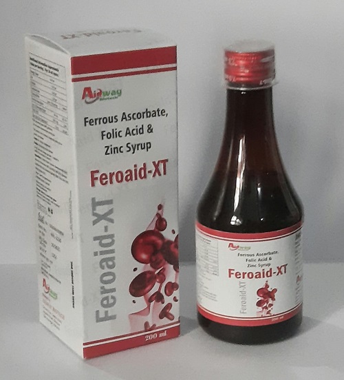 Product Name: Feroaid XT, Compositions of Feroaid XT are Ferrous Ascorbate,Folic Acid & Zinc Syrup - Aidway Biotech