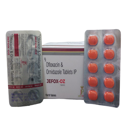 Product Name: JefoxOZ, Compositions of JefoxOZ are Ofloxacin & Ornidazole Tablet IP - Jecks Pharma