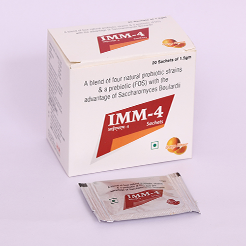 Product Name: IMM 4, Compositions of IMM 4 are Blend of four natural Probiotic strains & a prebiotic (FOS) with the advantage of Saccharmyces Boulardii - Biomax Biotechnics Pvt. Ltd