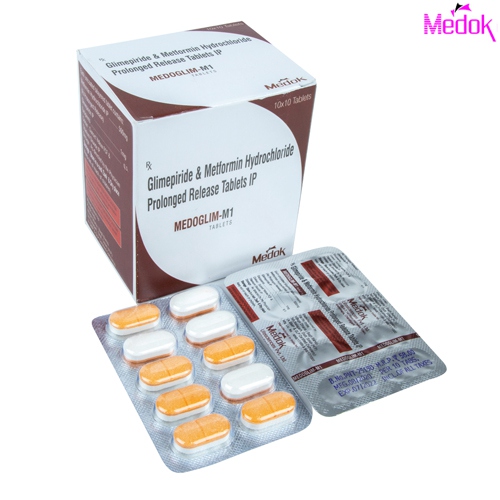 Product Name: Medoglim M1, Compositions of Medoglim M1 are Glimepiride & metformin hydrochloride prolonged release tablet IP - Medok Life Sciences Pvt. Ltd