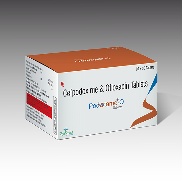 Product Name: Podotame  O, Compositions of Podotame  O are Cefpodoxime & Ofloxacin Tablets - Zynovia Lifecare