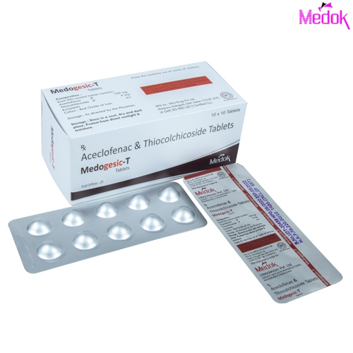 Product Name: Medogesic T, Compositions of Medogesic T are Aceclofenac & Thiocolchicoside - Medok Life Sciences Pvt. Ltd
