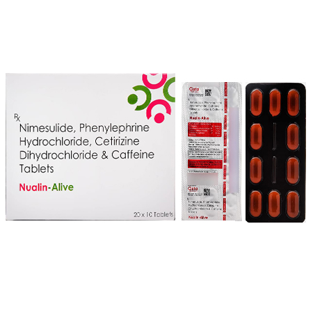 Product Name: NUALIN ALIVE, Compositions of NUALIN ALIVE are Nimesulide, Phenylephrine HCL, Cetrizine Dihydrochloride & Caffine Tablets - Cista Medicorp