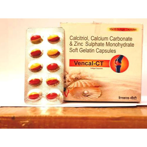 Product Name: Vencal CT, Compositions of Vencal CT are Calcitriol Calcium carbonate & zinc sulphate Monohydrate Soft Gelatin - Venix Global Care Private Limited