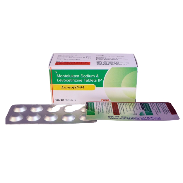 Product Name: Lemofit m, Compositions of Lemofit m are LEVOCITIRIZINE 5MG+MONTELUKAST 10MG (ALU ALU) - Paras Laboratories Ltd