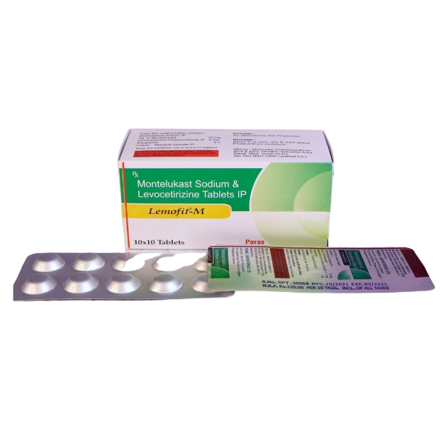 Product Name: LEMOFIT M, Compositions of LEMOFIT M are LEVOCITIRIZINE 5MG+MONTELUKAST 10MG (ALU ALU) - Paras Laboratories Ltd