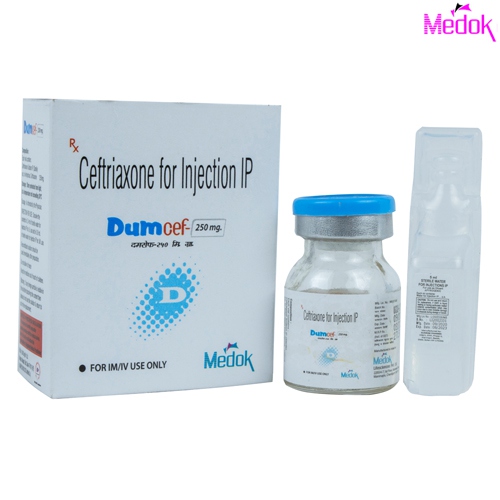 Product Name: Dum cef, Compositions of Dum cef are Ceftriaxone for injection IP - Medok Life Sciences Pvt. Ltd