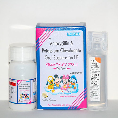 Product Name: KRAMOX CV 228.5, Compositions of KRAMOX CV 228.5 are Amoxycillin & Potassium Clavulanate Oral Suspension I.P. - Bluepipes Healthcare