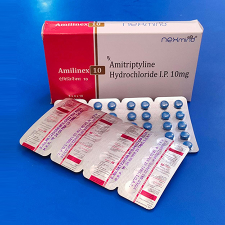 Product Name: Amilinex, Compositions of Amilinex are Amitriptyline Hydrochloride I.P. 10 mg - Nexmind Pharmaceuticals