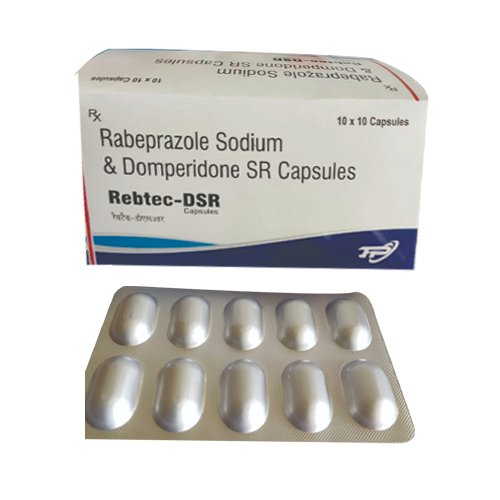 Product Name: REBTEC DSR, Compositions of REBTEC DSR are Rabeprazole Sodium & Domperidone SR Capsules - Tecnex Pharma
