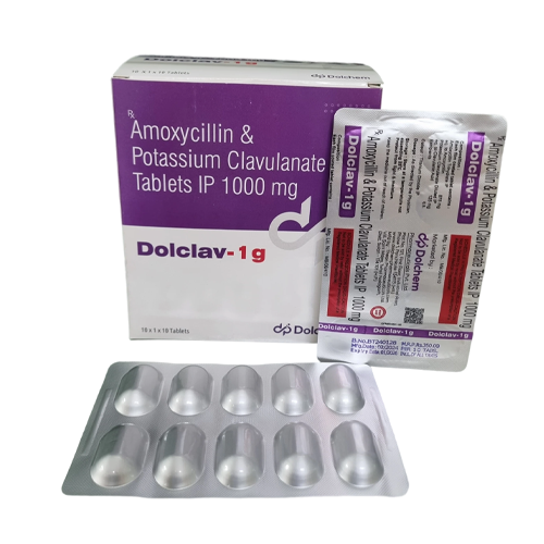 Product Name: Dolclav 1g, Compositions of Dolclav 1g are Amoxycillin & Potassium Clavulanate Tablets IP 1000 mg - Dolchem Pharmaceuticals Private Limited