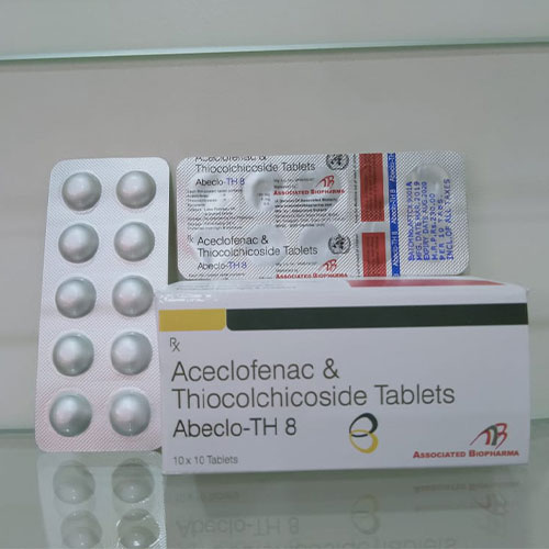 Product Name: Abeclo TH 8, Compositions of Abeclo TH 8 are Aceclofenac & Thiocolchicoside - Associated Biopharma
