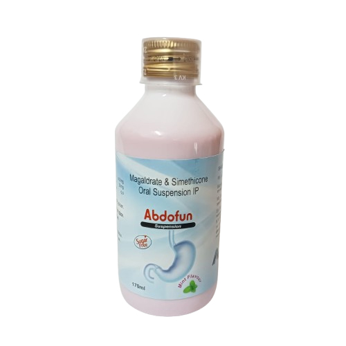 Product Name: Abdofun, Compositions of Abdofun are Magaldrate & Simethicone Oral Suspension IP - Medlo Biotech