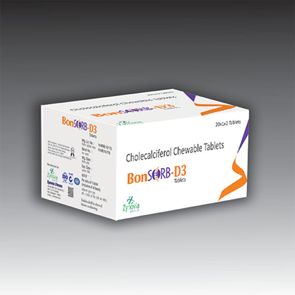 Product Name: Bonsorb D3, Compositions of Bonsorb D3 are Cholecalciferol Chewable Tablets - Zynovia Lifecare