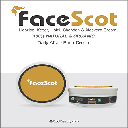 Product Name: FaceScot, Compositions of FaceScot are Liqorice,Kesar,Haldi,Chandan & Aloevera Cream - Scothuman Lifesciences