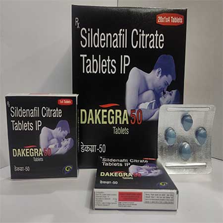 Product Name: Dakegra 50, Compositions of Dakegra 50 are Sildenafil Citrate Tablets IP - Dakgaur Healthcare