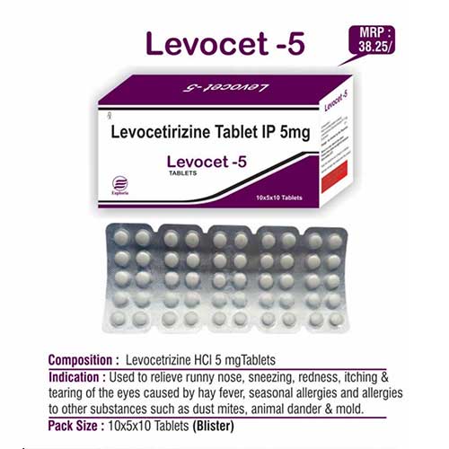 Product Name: Levocet 5, Compositions of Levocet 5 are Levocetrizine Tablets IP 5mg - Euphoria India Pharmaceuticals
