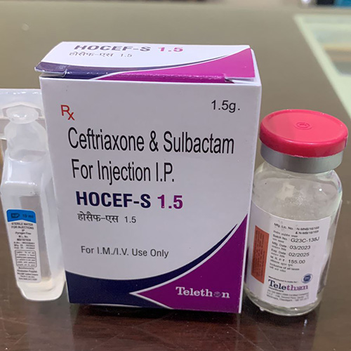 Product Name: Hocef s 1.5, Compositions of Hocef s 1.5 are Ceftriaxone & Sulbactam For Injection I.P. - Telethon Healthcare