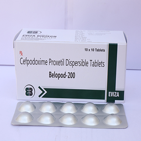 Product Name: Belopod 200, Compositions of Belopod 200 are Cefpodoxime Proxetil Dispersable Tablets - Eviza Biotech Pvt. Ltd