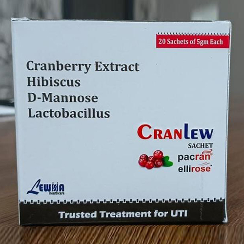 Product Name: Cranlew Sachet Pacran Ellirose, Compositions of Cranlew Sachet Pacran Ellirose are Cranberry Extract Hibiscus  D-Mannose Lactobacillus - Jonathan Formulations
