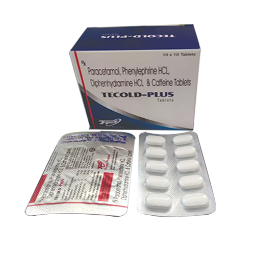 Product Name: TECOLD PLUS, Compositions of TECOLD PLUS are Paracetamol, Phenylphrine HCL Diphenhydramine HCL & Caffine Tablets - Tecnex Pharma