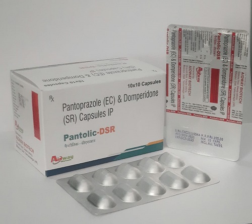 Product Name: Pantolic DSR, Compositions of Pantolic DSR are Pantaprazole (EC) & Domperidone(SR)  Capsules I.P. - Aidway Biotech