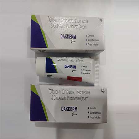 Product Name: Dakderm, Compositions of Dakderm are Ofloxacin,Ornidazole,Itraconazole & Clobetasol Propionate Cream - Dakgaur Healthcare