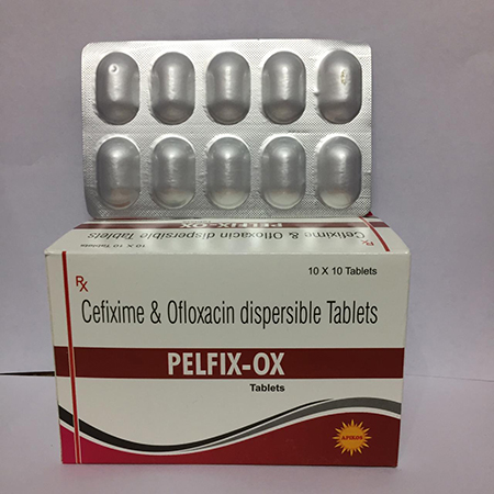 Product Name: PELFIX OX, Compositions of PELFIX OX are Cefixime & Ofloxacin Dispersable Tablets - Apikos Pharma