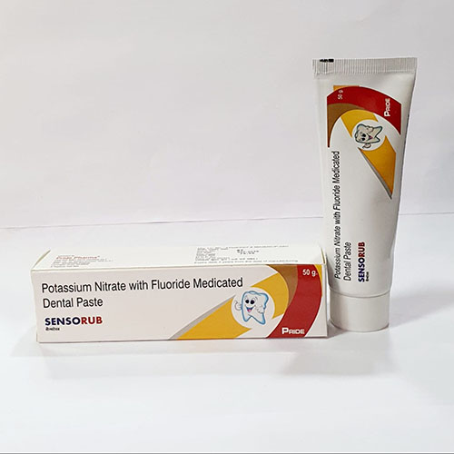 Product Name: Sensorub, Compositions of Sensorub are Potasium Nitrate with Fluoride Medicated Dental Paste - Pride Pharma