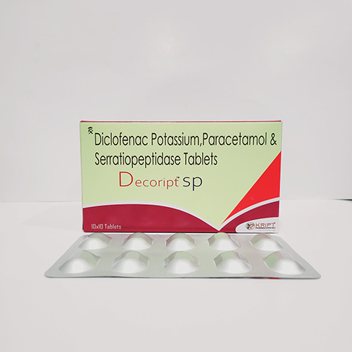 Product Name: Decoript SP, Compositions of Decoript SP are Diclofenac Patossium Pracetamol & Serratiopeptidase Tablets  - Kript Pharmaceuticals