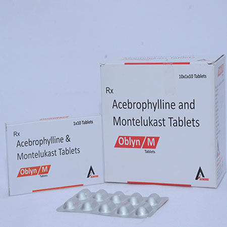 Product Name: OBLYN M, Compositions of OBLYN M are Acebrophylline and Montelukast Tablets - Alencure Biotech Pvt Ltd