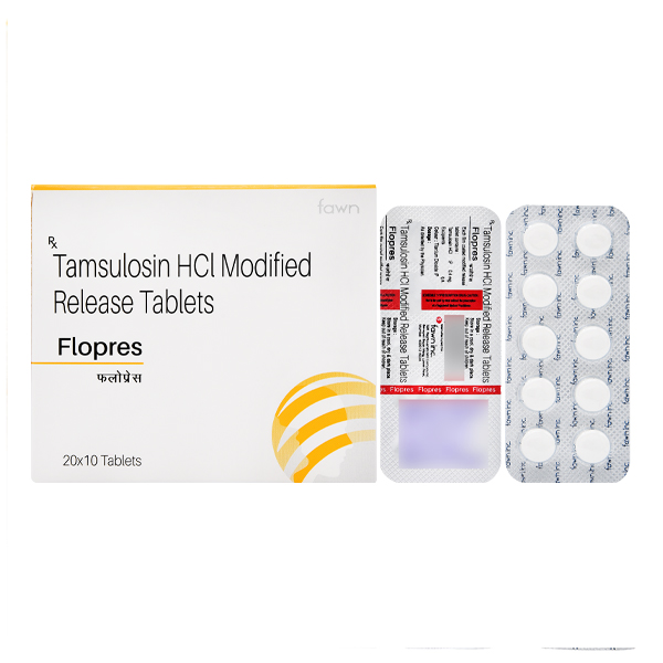 Product Name: FLOPRES, Compositions of FLOPRES are Tamsulosin HCI Modified Release 0.4 mg. - Fawn Incorporation