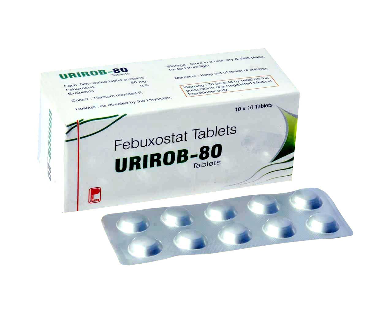 Product Name: URIROB 80, Compositions of URIROB 80 are Febuxostat Tablets - Park Pharmaceuticals