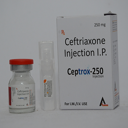 Product Name: CEPTROX 250, Compositions of CEPTROX 250 are Ceftriaxone Injection IP - Alencure Biotech Pvt Ltd