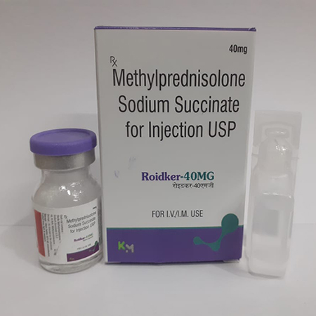 Product Name: Roidker 40mg, Compositions of Roidker 40mg are Methylprednisolone Sodium Succinate For Injection USP - Kryptomed Formulations Pvt Ltd
